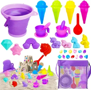 Bbiamsleep Purple Collapsible Beach Bucket Set, Collapsible Foldable Beach Sand Buckets and Shovels Set for Party Camping Gear Travelling Fishing Water Pail