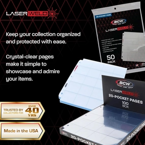 BCW LaserWeld 20-Pocket Coin Pages | 50 Count | Archival Acid-Free 3-Ring Binder Pages for Coins, Cards & Slides | Strong, Flat Laser-Welded Seams