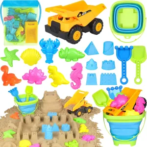 Beach Toys, Sand Toys for Toddlers 3-5, Sandbox Toys with Dump Truck, Collapsible Beach Bucket, Sand Castle Building kit, Sand Molds, Beach Shovel, Mesh Bag, Travel Toys for Kids Ages 4-8