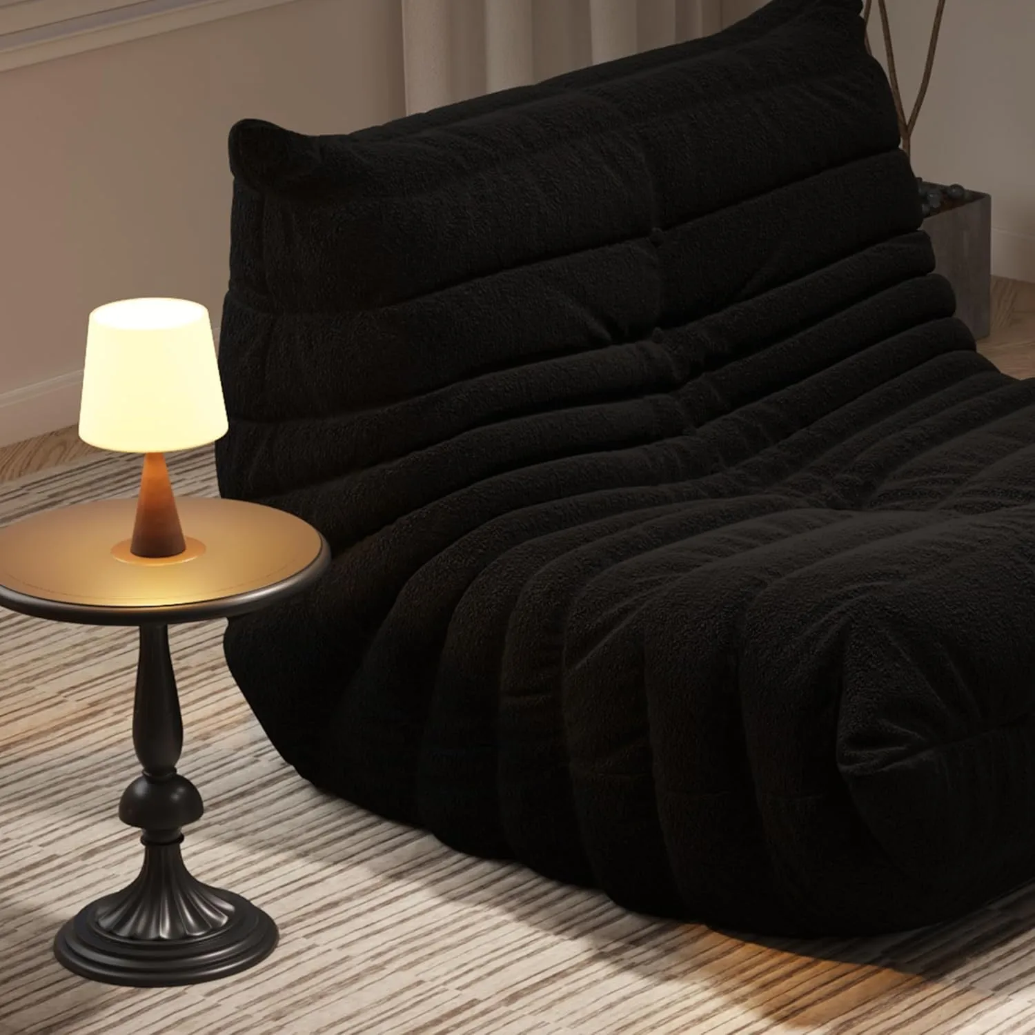 Bean Bag Chairs for Adults, Memory Foam Couch Single Sofa Chair, Soft Teddy Material Cozy Comfy Reading Nook Chairs, Floor Chair for Living Room Bedroom Office (Black)