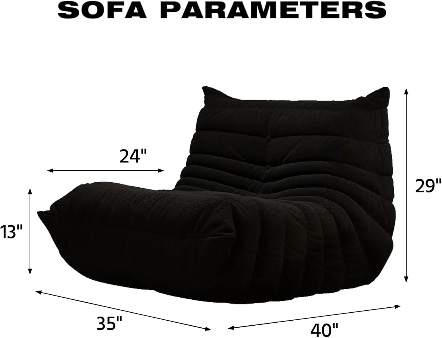 Bean Bag Chairs for Adults, Memory Foam Couch Single Sofa Chair, Soft Teddy Material Cozy Comfy Reading Nook Chairs, Floor Chair for Living Room Bedroom Office (Black)