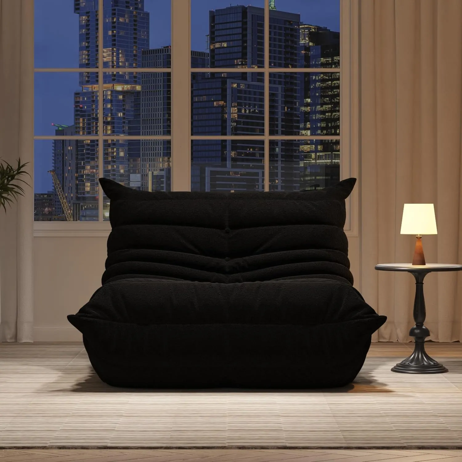 Bean Bag Chairs for Adults, Memory Foam Couch Single Sofa Chair, Soft Teddy Material Cozy Comfy Reading Nook Chairs, Floor Chair for Living Room Bedroom Office (Black)
