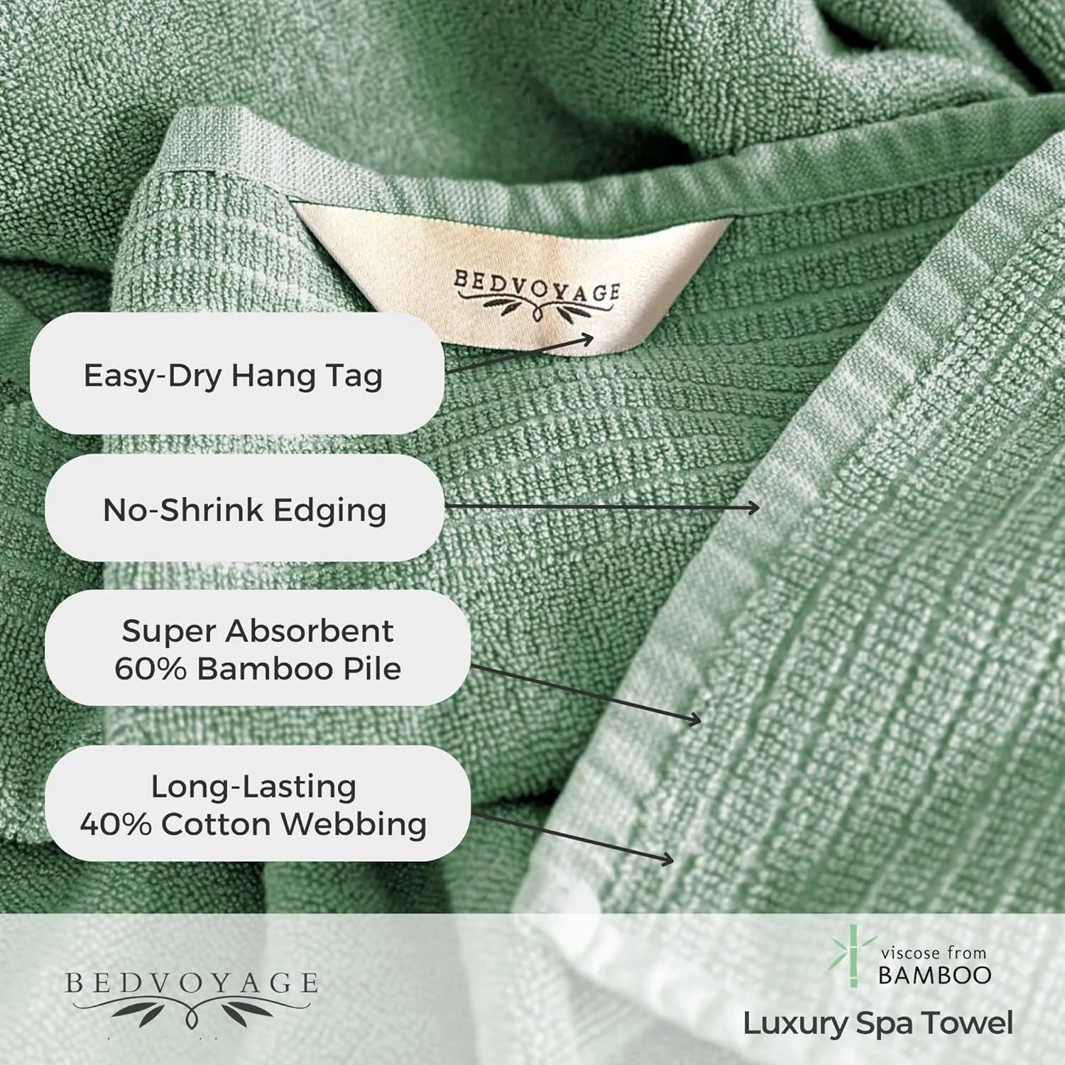 BedVoyage Luxury Spa Bath Towel, 650 GSM Ultra Soft & Plush, Viscose Derived from Bamboo, Super Absorbent, Large Towels for Bathroom 30x54 - Seaglass