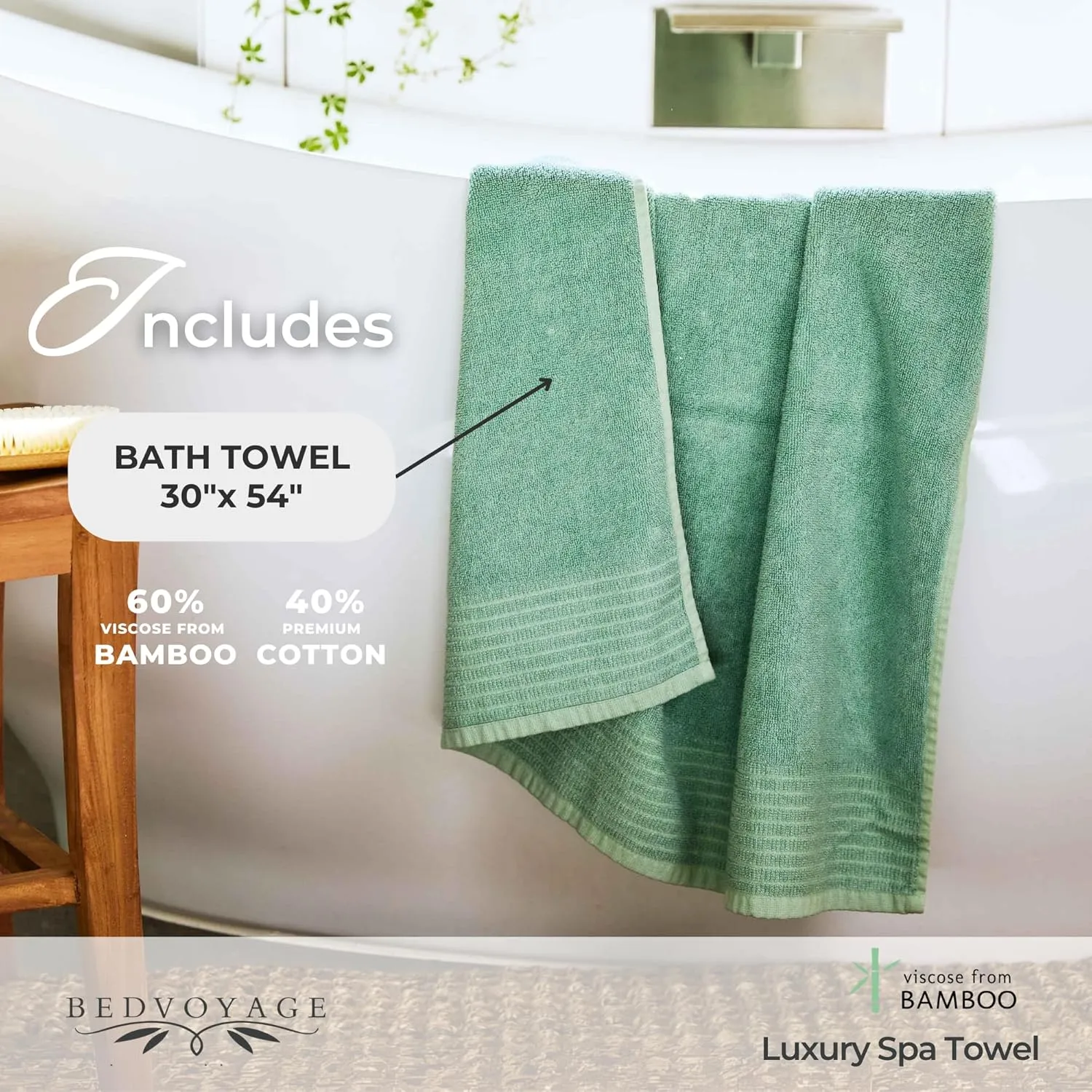BedVoyage Luxury Spa Bath Towel, 650 GSM Ultra Soft & Plush, Viscose Derived from Bamboo, Super Absorbent, Large Towels for Bathroom 30x54 - Seaglass