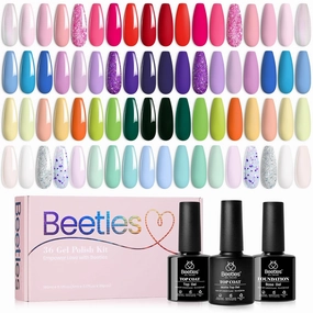 beetles Summer Gel Polish Nail Set 36 Colors Floral Rhapsody Collection Pastel Bright Girly Sparkle Glitter Polish with 3Pcs Base Matte & Glossy Top Soak off Uv Lamp All Seasons Gifts for Her