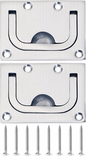 Bekith 2 Pack 316 Stainless Steel Hatch Pull Flush Lift Boat Ring Hatches Pull Handle, Heavy-Duty Flush Lifting Handle with Mount Screws for Boat Deck Hatch, Furniture Recessed Handles, 3" x 2-1/4"
