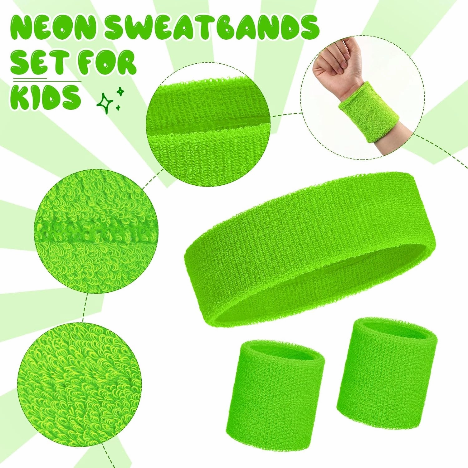 Bememo 36 Pcs Neon Sweatbands Set for Kids End of The Year Student Gifts Bulk 24 Pcs Sports Wristbands 12 Tennis Headbands Kids Sports Sweat Band