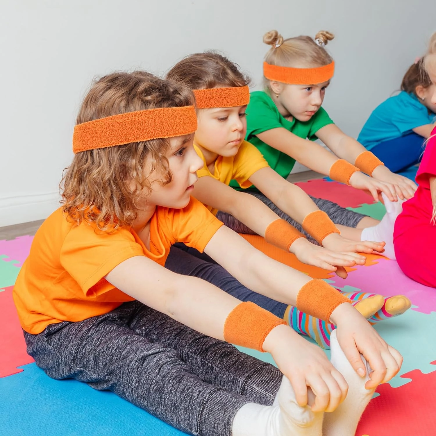 Bememo 36 Pcs Neon Sweatbands Set for Kids End of The Year Student Gifts Bulk 24 Pcs Sports Wristbands 12 Tennis Headbands Kids Sports Sweat Band