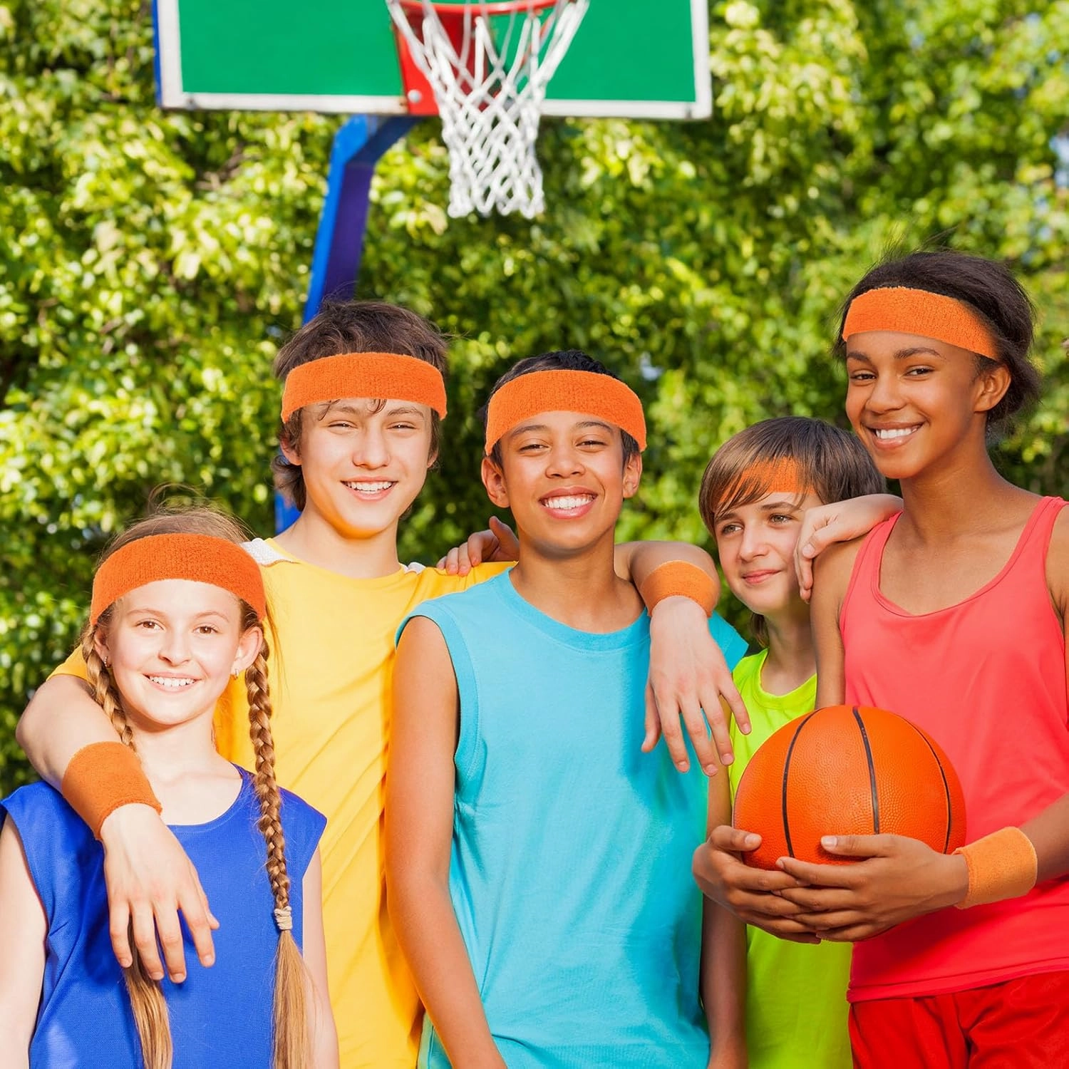 Bememo 36 Pcs Neon Sweatbands Set for Kids End of The Year Student Gifts Bulk 24 Pcs Sports Wristbands 12 Tennis Headbands Kids Sports Sweat Band
