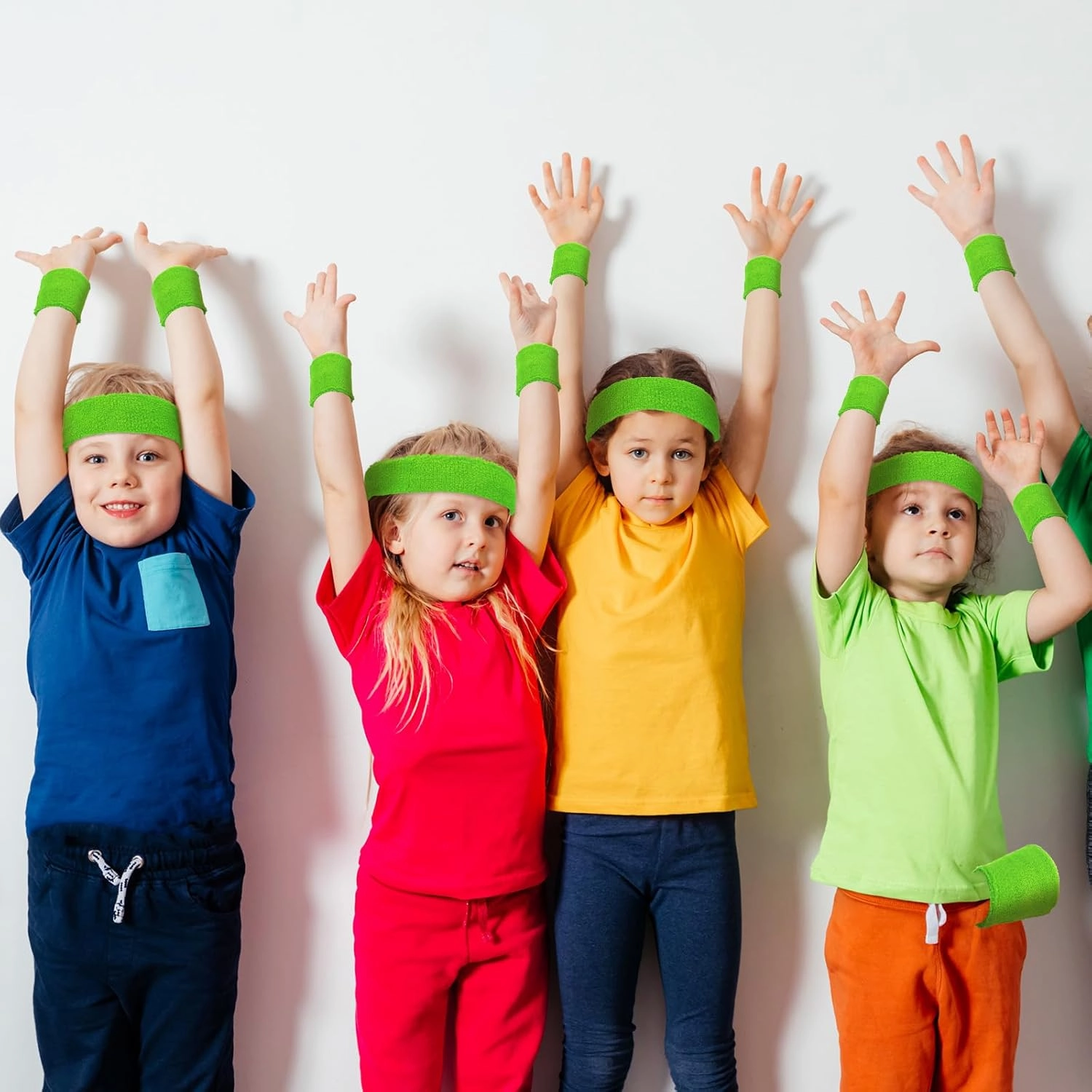 Bememo 36 Pcs Neon Sweatbands Set for Kids End of The Year Student Gifts Bulk 24 Pcs Sports Wristbands 12 Tennis Headbands Kids Sports Sweat Band