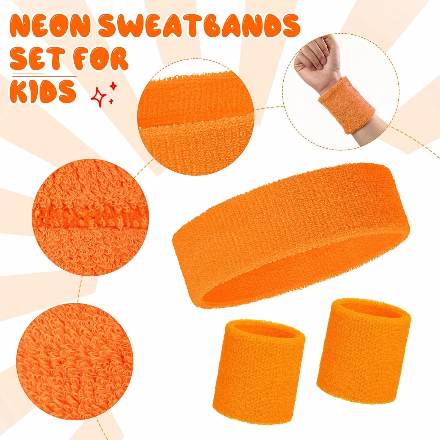 Bememo 36 Pcs Neon Sweatbands Set for Kids End of The Year Student Gifts Bulk 24 Pcs Sports Wristbands 12 Tennis Headbands Kids Sports Sweat Band