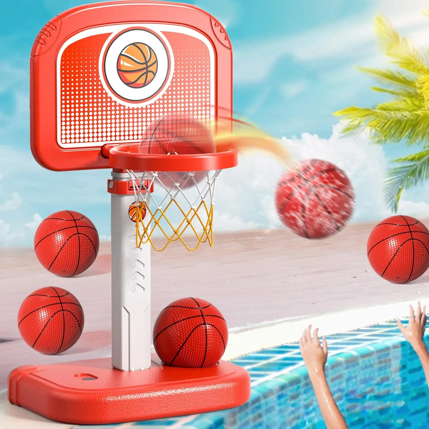 Bennol Outdoor Basketball Hoop Toys for Toddlers 3 4 5 6 7 8-12 Years Boys, Swimming Pool Basketball Hoop Outside Toys with 4 Balls, Poolside Basketball Game Toys for Kids Ages 4-8 8-12