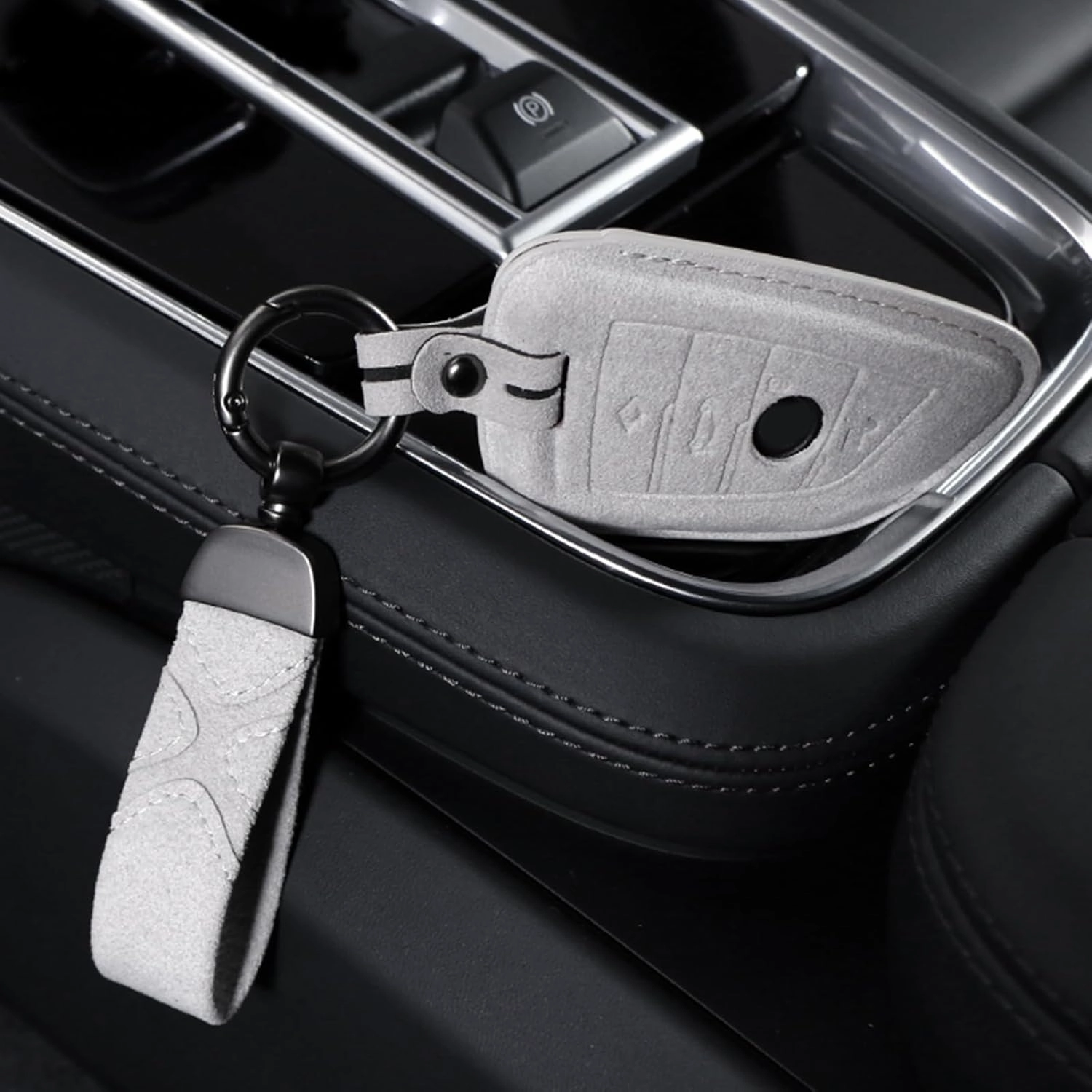 BETTERHUMZ Leather Suede Car Keychain,Key Chain Clip for Alcantara, Anti-Lost D-Ring for Men and Women Car Accessories