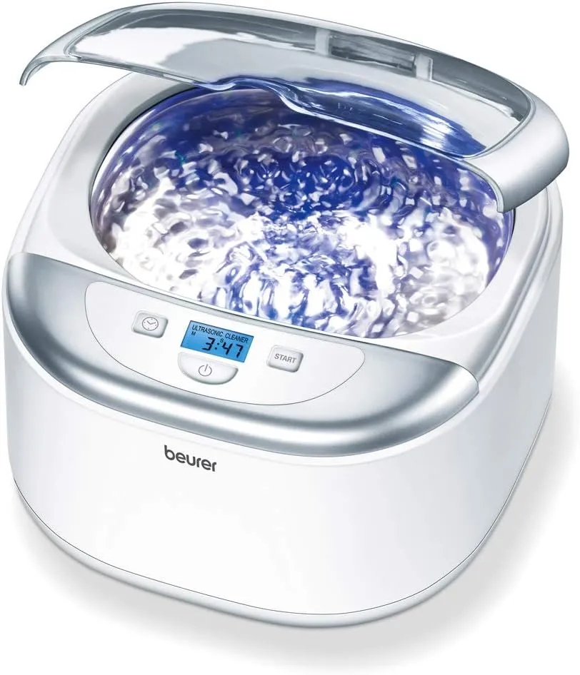 Beurer Professional Ultrasonic Cleanser with Digital Timer for Jewelry, Rings, Coins, White, 18.5 Fl Oz