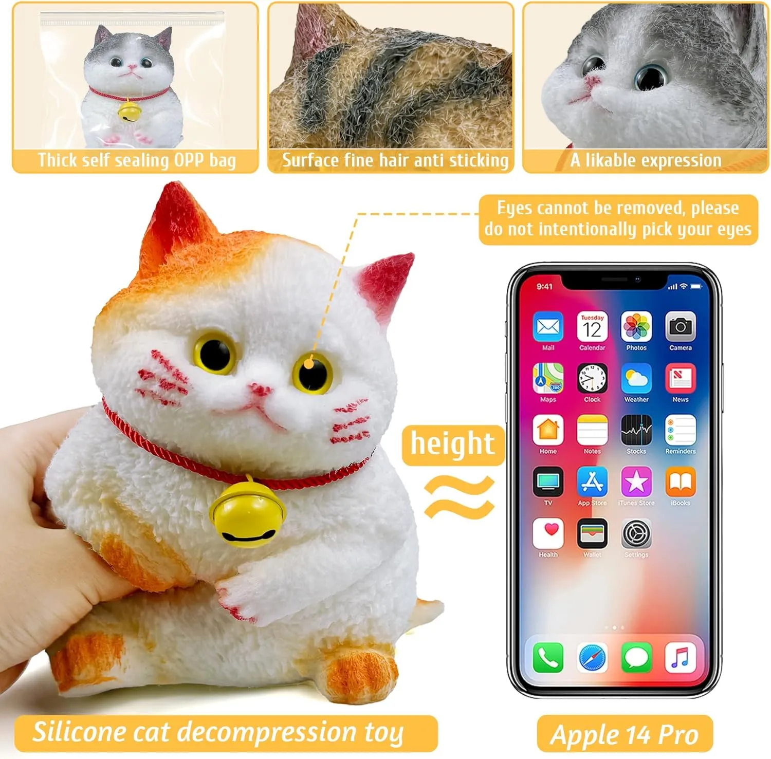 Big Cat Stress Toys - Big Jumbo Stress Relief Toys, Handmade Cat Stress for Adults & Kids, Cute & Soft Cat Design, Stress Relief & Funny, Stress Gifts for Home, Office (Orange Siamese cat)