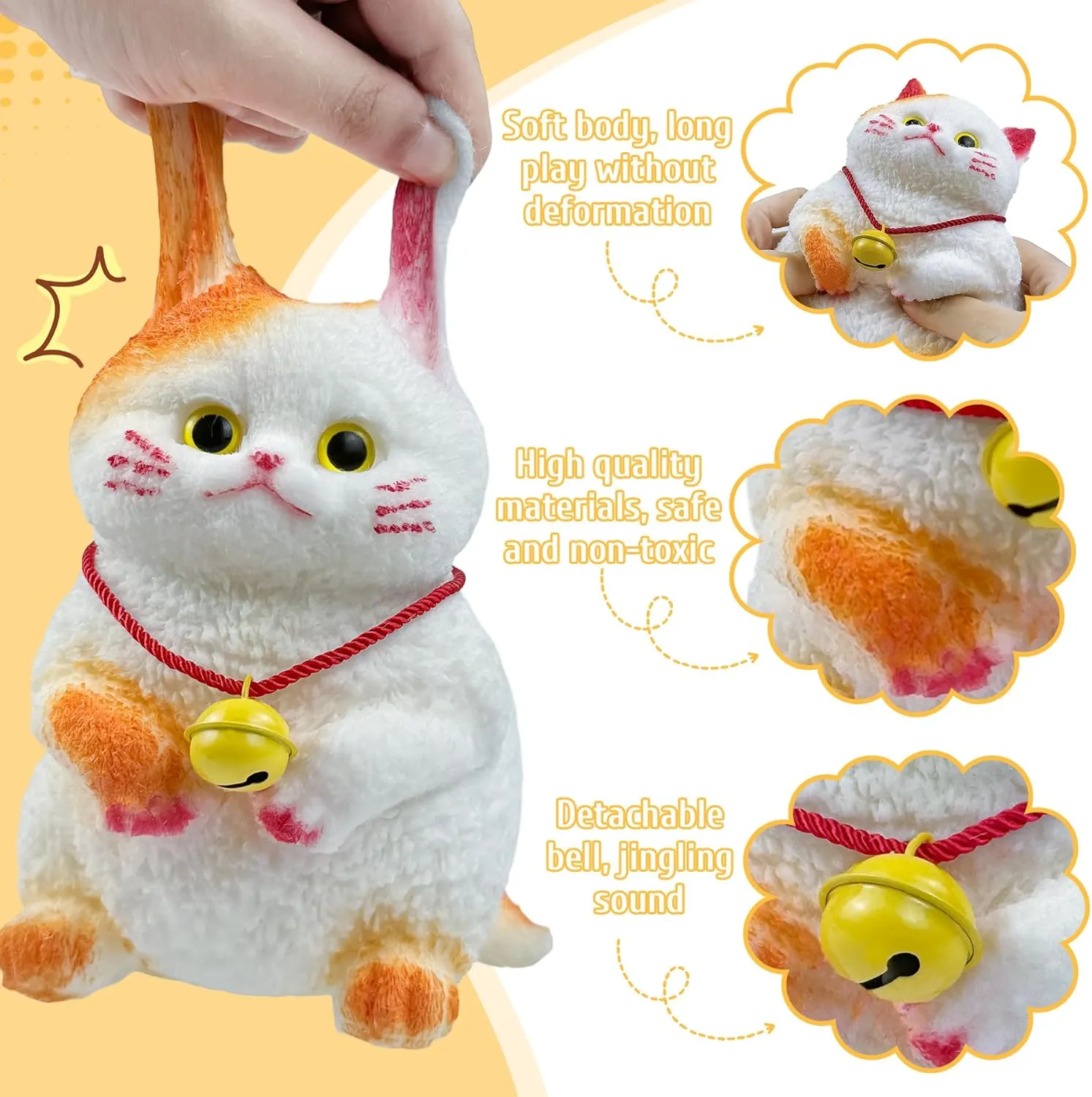 Big Cat Stress Toys - Big Jumbo Stress Relief Toys, Handmade Cat Stress for Adults & Kids, Cute & Soft Cat Design, Stress Relief & Funny, Stress Gifts for Home, Office (Orange Siamese cat)