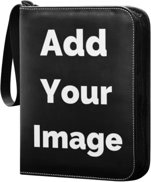 Black Custom Collector Card Binder Holder with Zipper 4 Pocket Customized Trading Card Folder Album with Sleeves for Baseball Sports Soccer Card