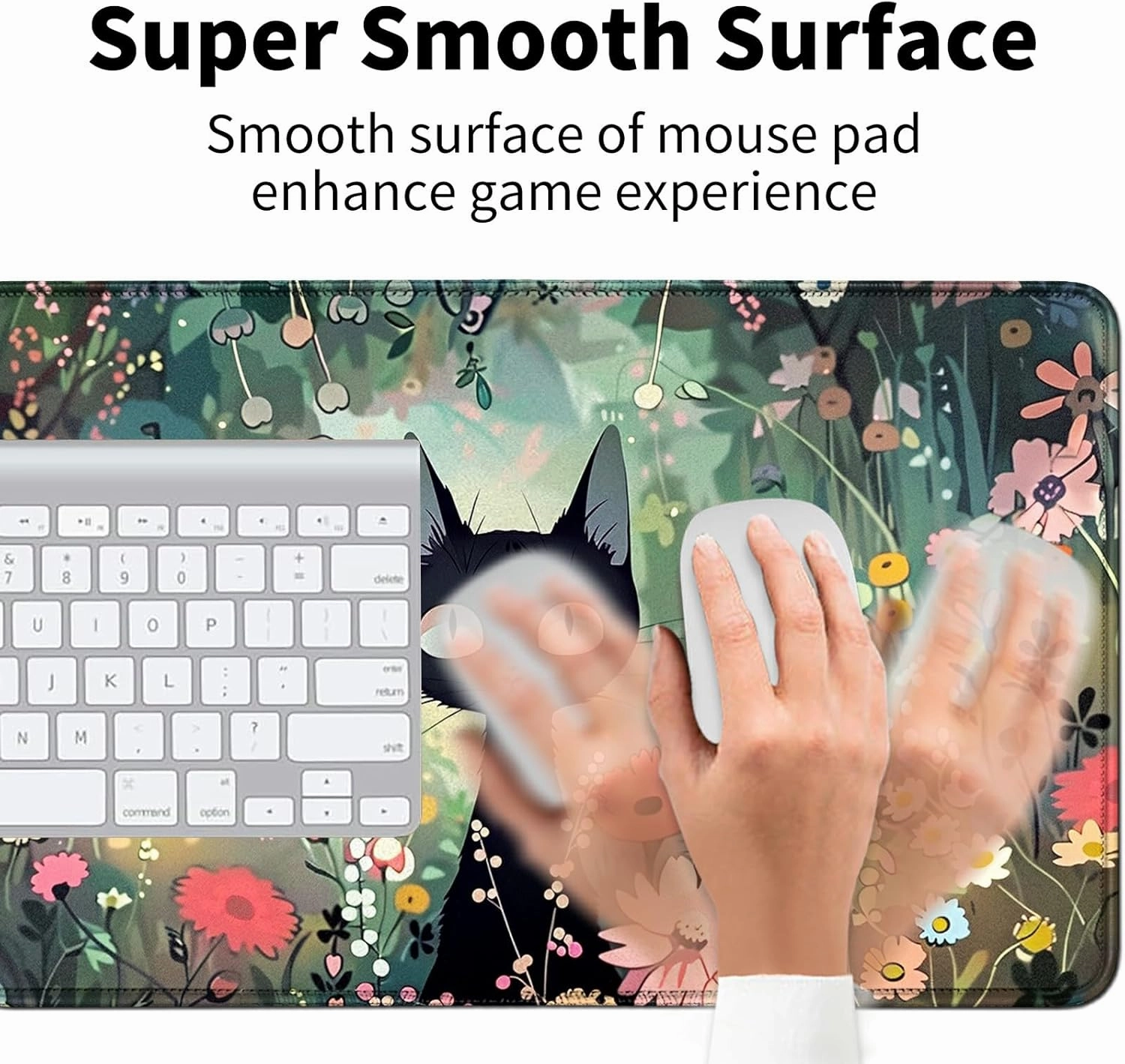 Black Cat Among Flowers for MTG & TCG Playmat, 24" x 14" Mouse Pad for MTG/RPG/CCG Trading Card Games