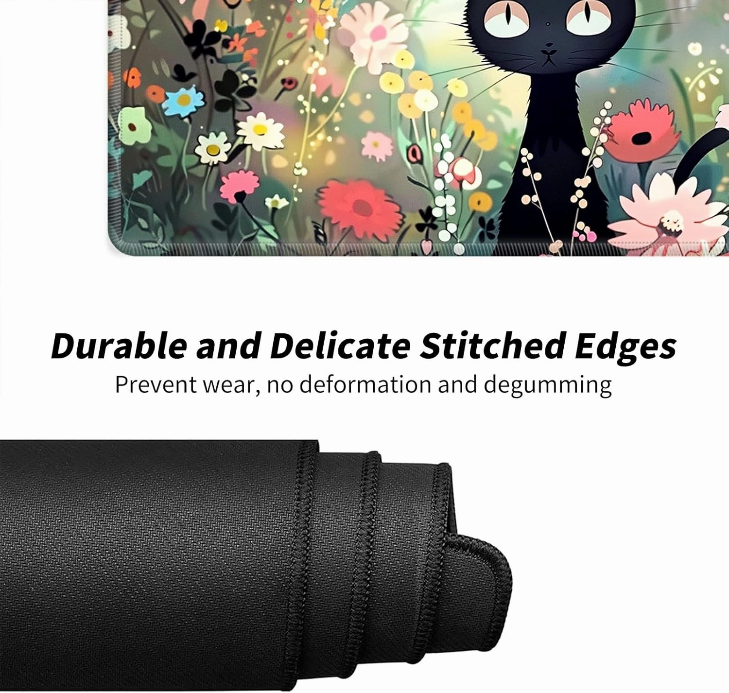 Black Cat Among Flowers for MTG & TCG Playmat, 24" x 14" Mouse Pad for MTG/RPG/CCG Trading Card Games