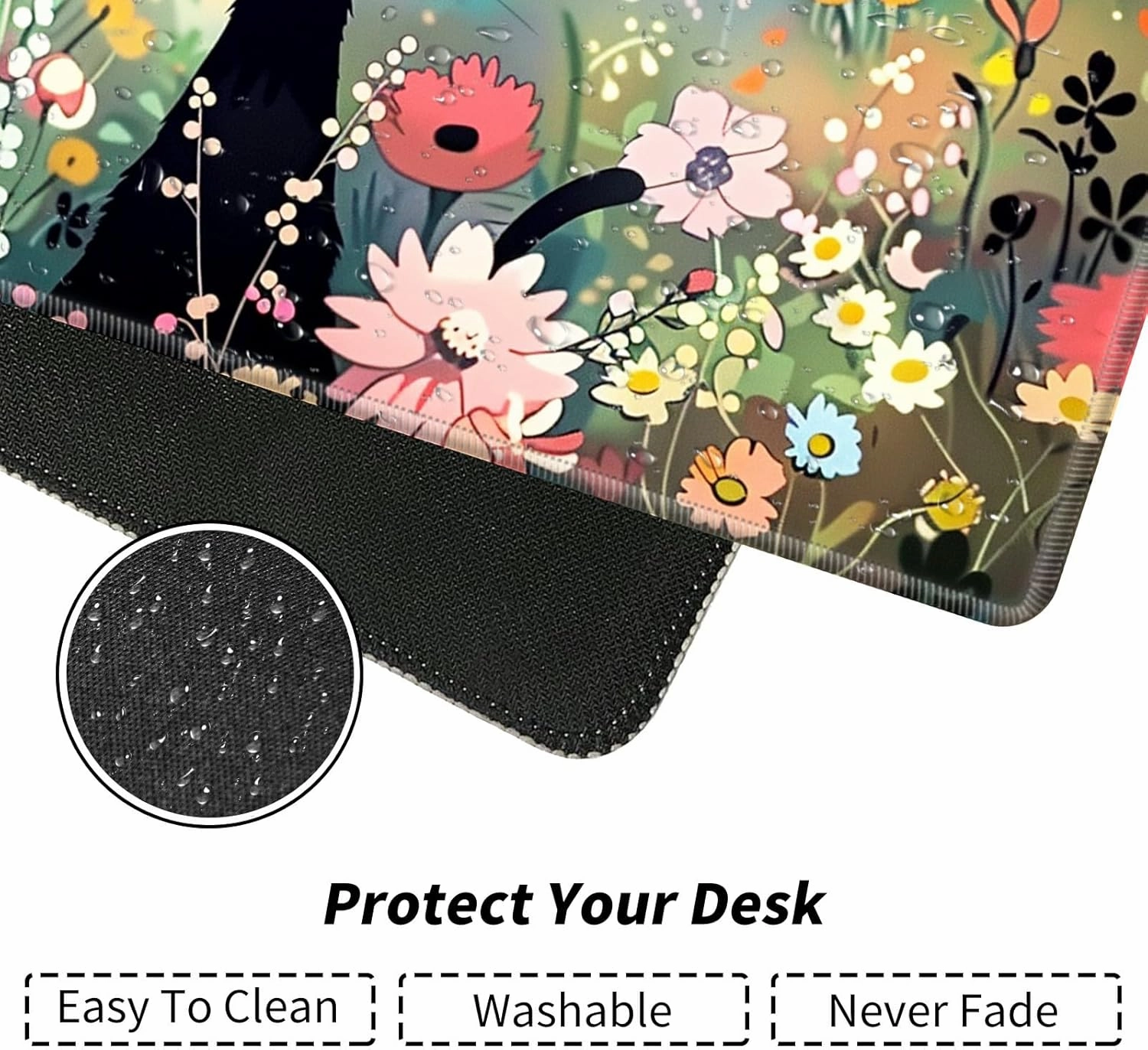 Black Cat Among Flowers for MTG & TCG Playmat, 24" x 14" Mouse Pad for MTG/RPG/CCG Trading Card Games