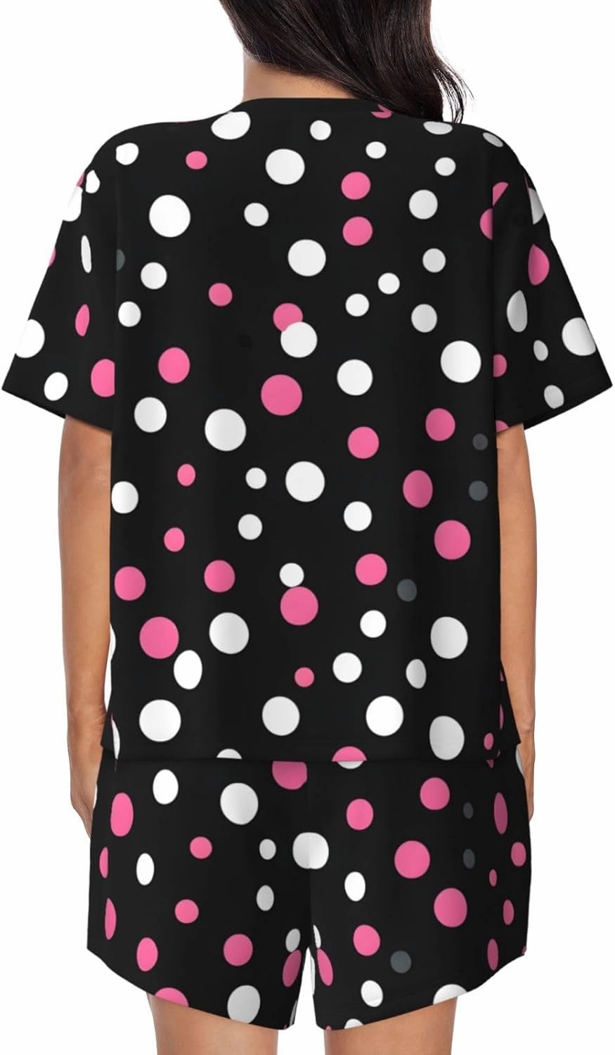 Black Polka Dots Women'S Pajama Set Soft Short Sleeve Top With Pants Shortwear Sleepwear Pajamas