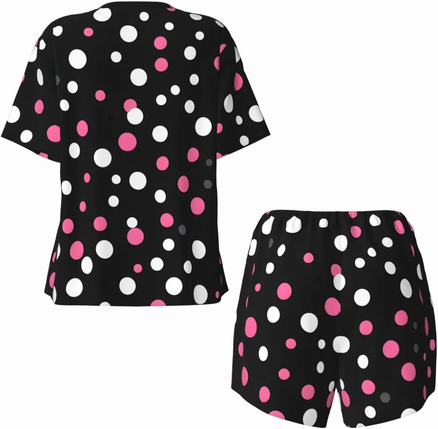 Black Polka Dots Women'S Pajama Set Soft Short Sleeve Top With Pants Shortwear Sleepwear Pajamas