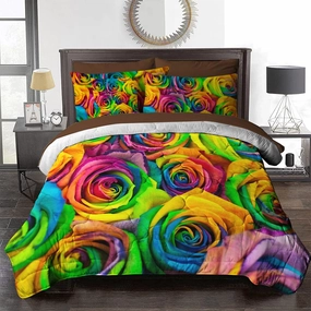 BlessLiving Rainbow Rose Bed in A Bag Twin Colorful Flower Comforter Set 8 Pieces Bedding Set for Women (1 Comforter, 2 Pillowcases, 2 Pillow Shams, 1 Flat Sheet, 1 Fitted Sheet, 1 Cushion Cover)