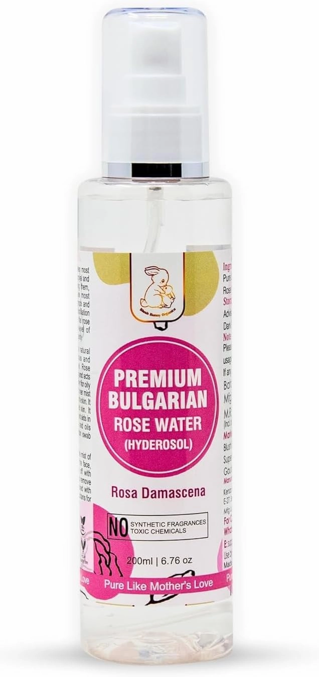Blu sh Bun ny Organies USDA Organic Bbo 100% Pure&Natural Rose Water-for Skin,Face&Hair-Steam Distilled-Premium Bulgarian Gulab Jal-Spray Skin Toner-Free from Paraben,Alcohol&Chemicals-200 Ml