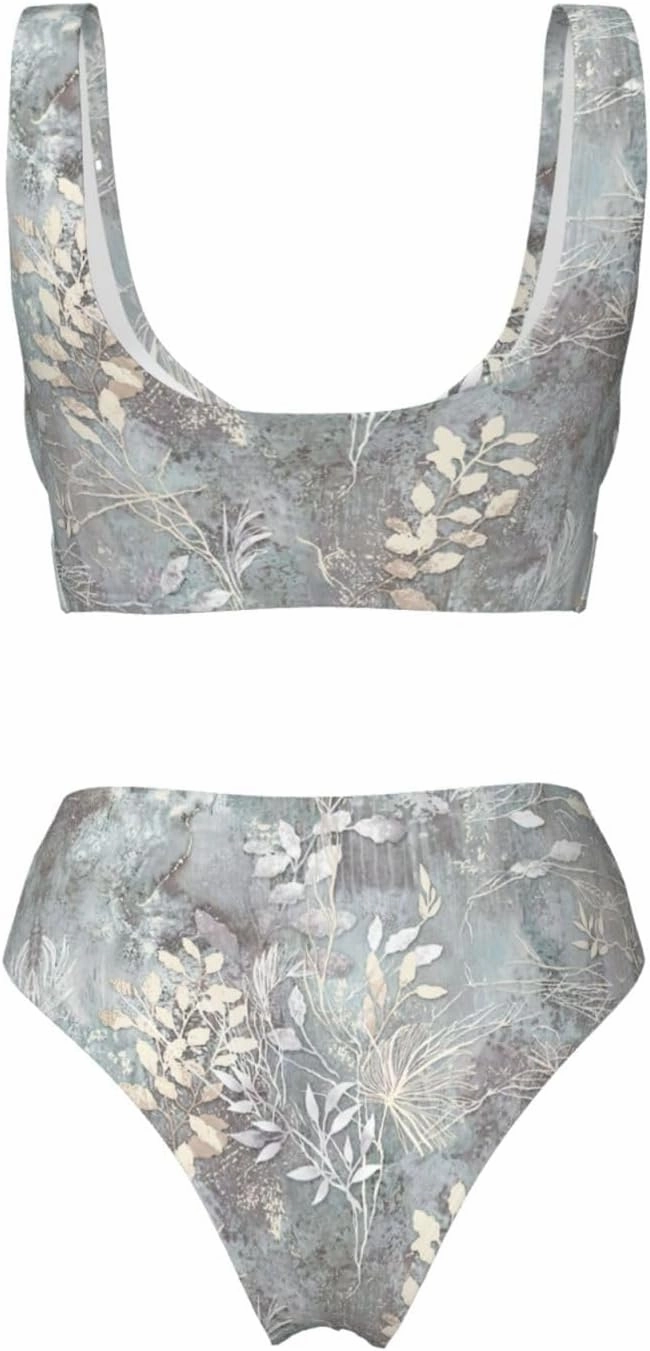 Blue Grace Flora Print Bikini Two Piece Swimwear for Women, Criss Cross Bathing Suits Split Push-Up Design