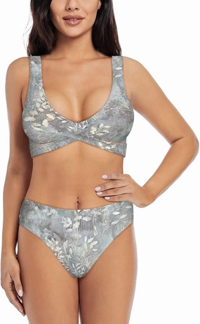 Blue Grace Flora Print Bikini Two Piece Swimwear for Women, Criss Cross Bathing Suits Split Push-Up Design