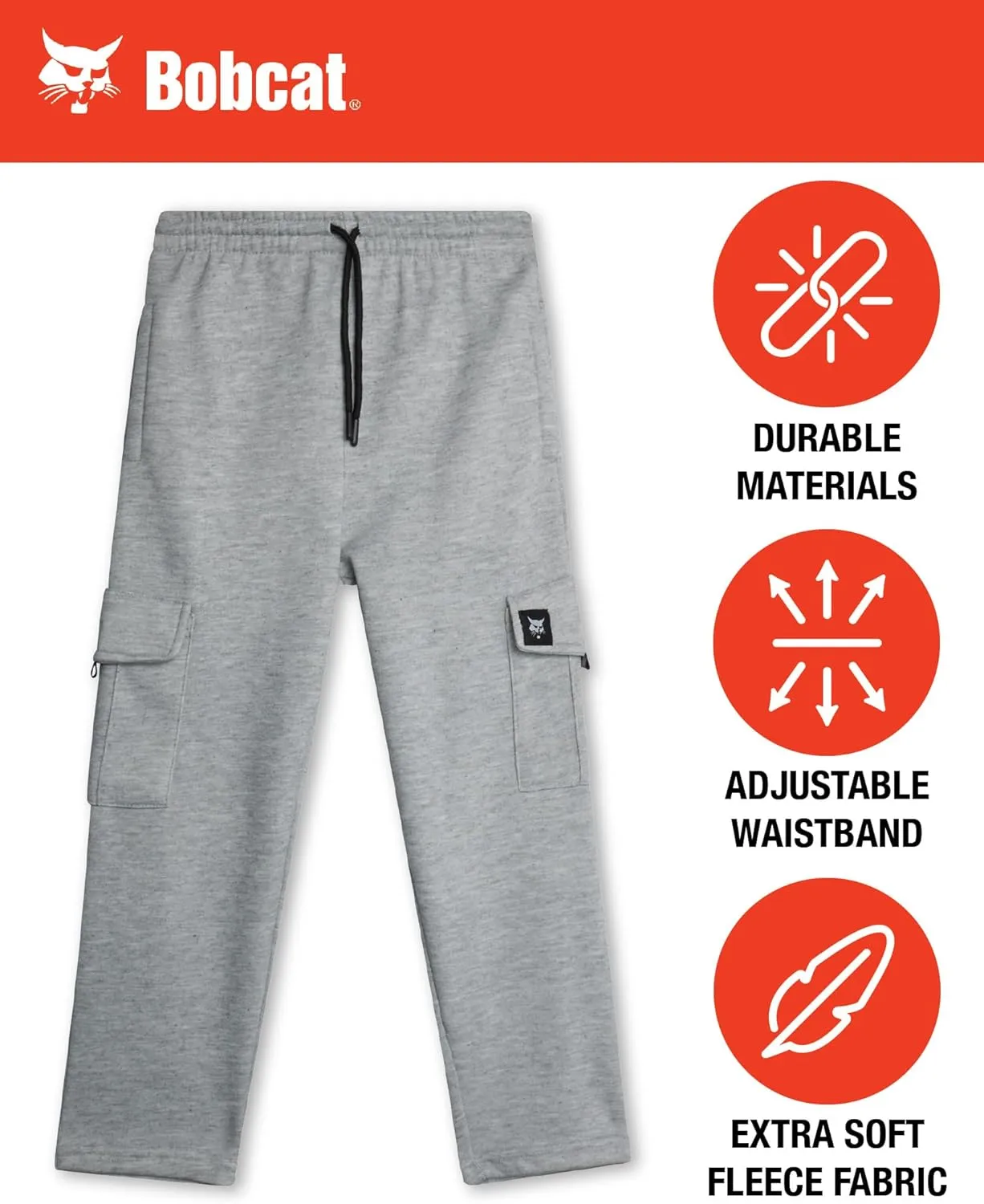 Bobcat Boys' Sweatpants - 2 Pack Soft Fleece Athletic Pull On Cargo Jogger Pants (Sizes: 8-18)