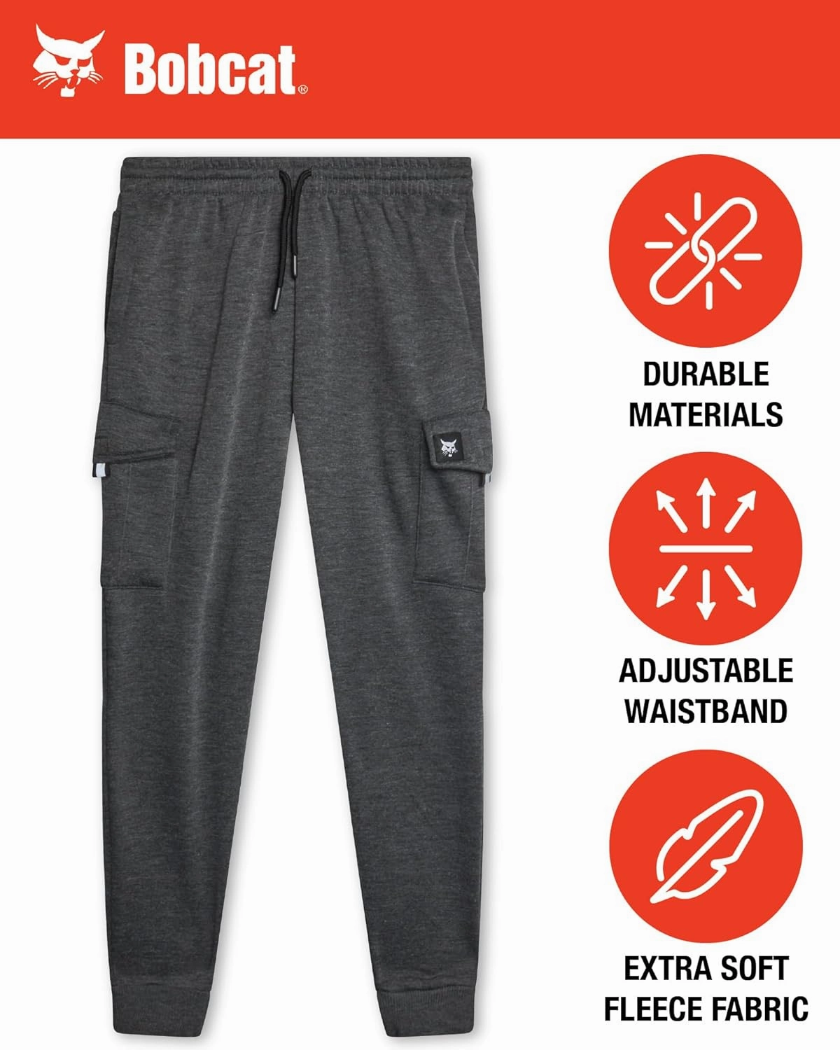 Bobcat Boys' Sweatpants - 2 Pack Soft Fleece Athletic Pull On Cargo Jogger Pants (Sizes: 8-18)