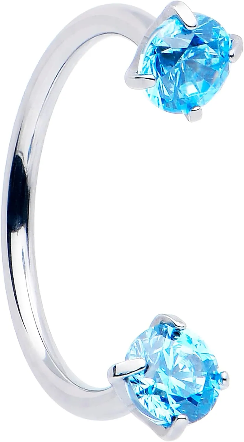 Body Candy Double Gem Titanium Horseshoe Nose Ring - Internally Threaded Solid Titanium CZ Horseshoe Nose Hoop