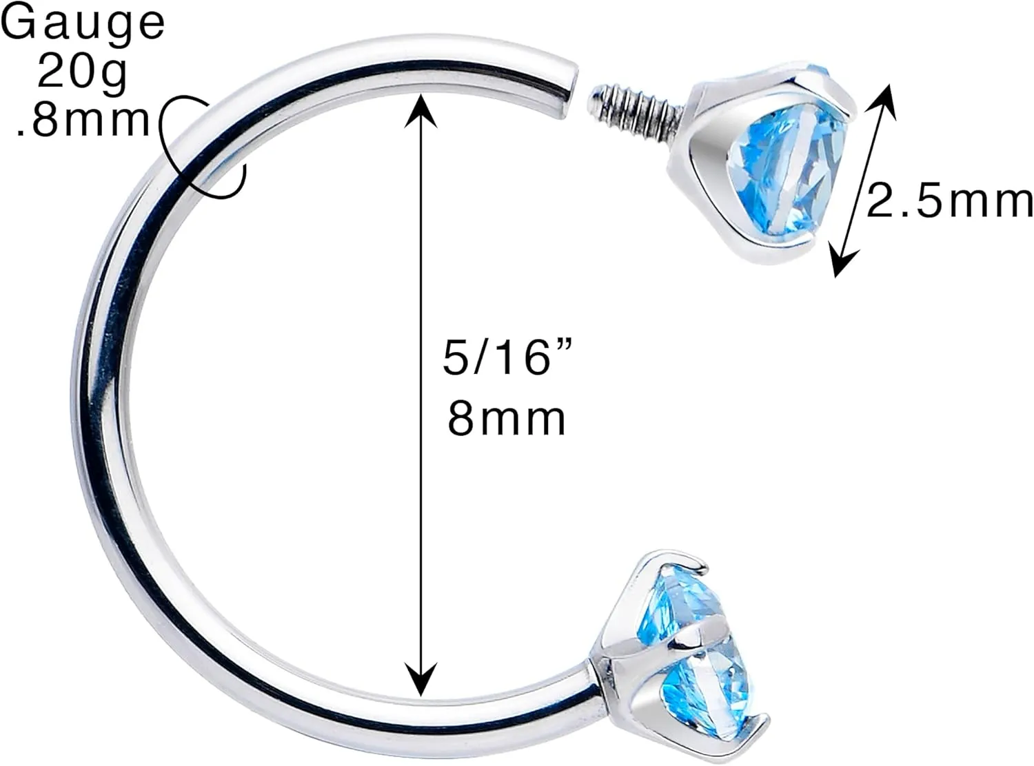 Body Candy Double Gem Titanium Horseshoe Nose Ring - Internally Threaded Solid Titanium CZ Horseshoe Nose Hoop