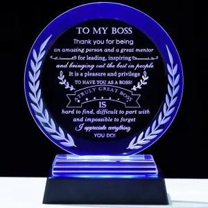 Boss Gifts for Men Women with Colorful LED Base Best Going Away Retirement Appreciation Gift for Mentor Leader Crystal Plaque Thank You Farewell Gifts on Boss Day Birthday Christmas
