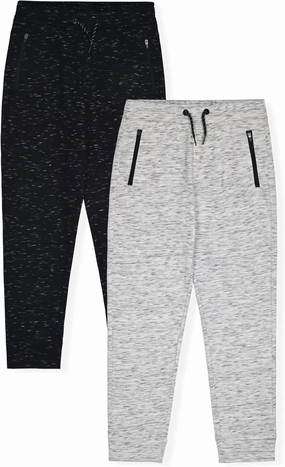 Boys 2-Pack Fleece Jogger Sweatpants with Zipper Pockets Pull on Pants for Kids