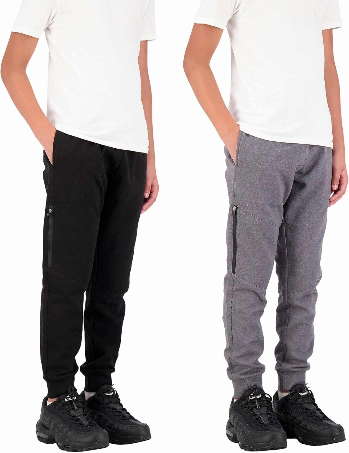 Boys 2-Pack Fleece Jogger Sweatpants with Zipper Pockets Pull on Pants for Kids