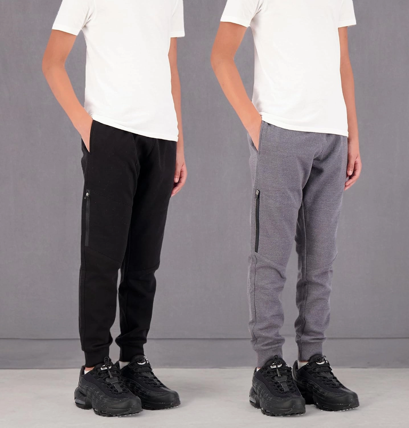 Boys 2-Pack Fleece Jogger Sweatpants with Zipper Pockets Pull on Pants for Kids
