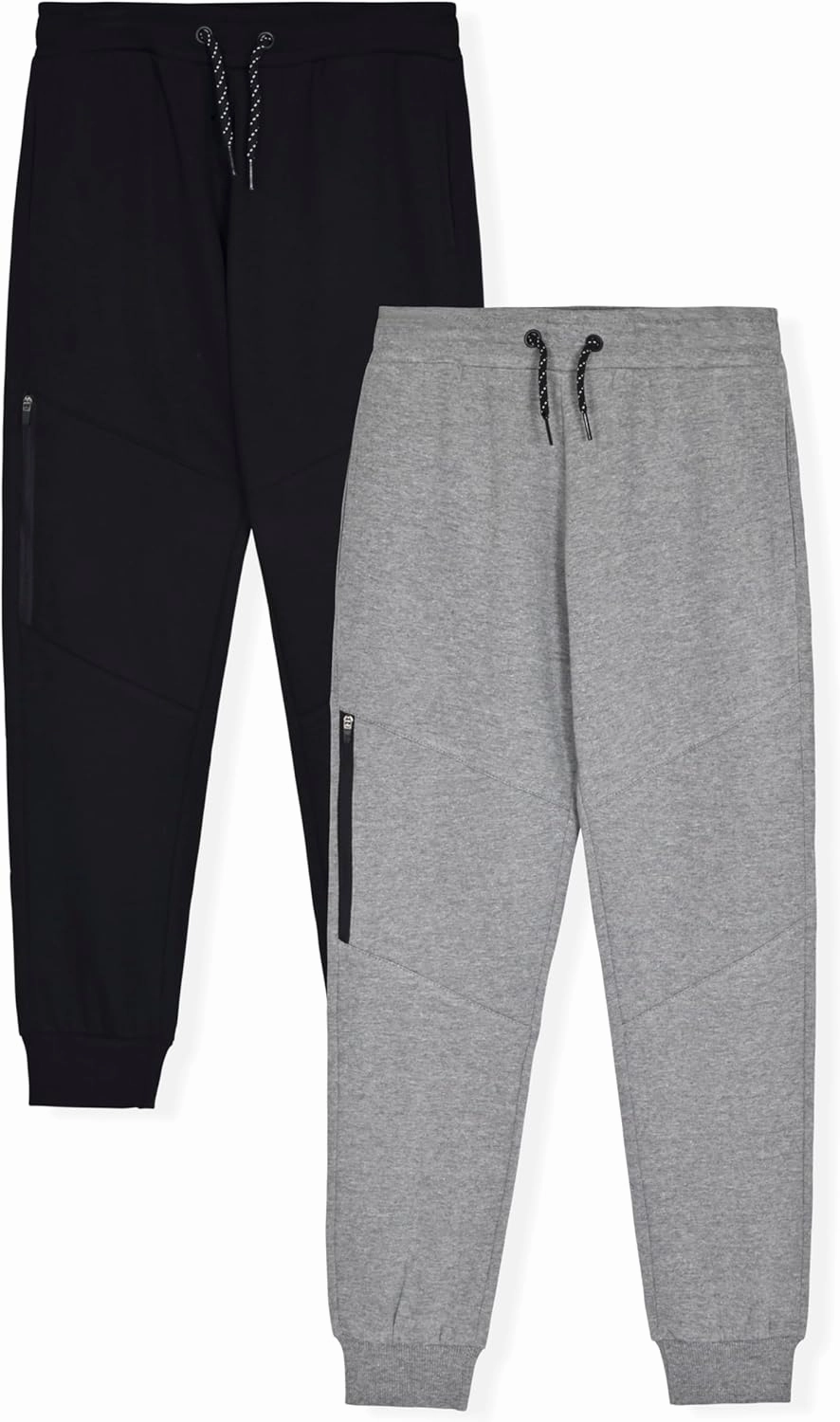 Boys 2-Pack Fleece Jogger Sweatpants with Zipper Pockets Pull on Pants for Kids