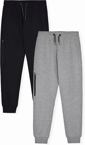 Boys 2-Pack Fleece Jogger Sweatpants with Zipper Pockets Pull on Pants for Kids
