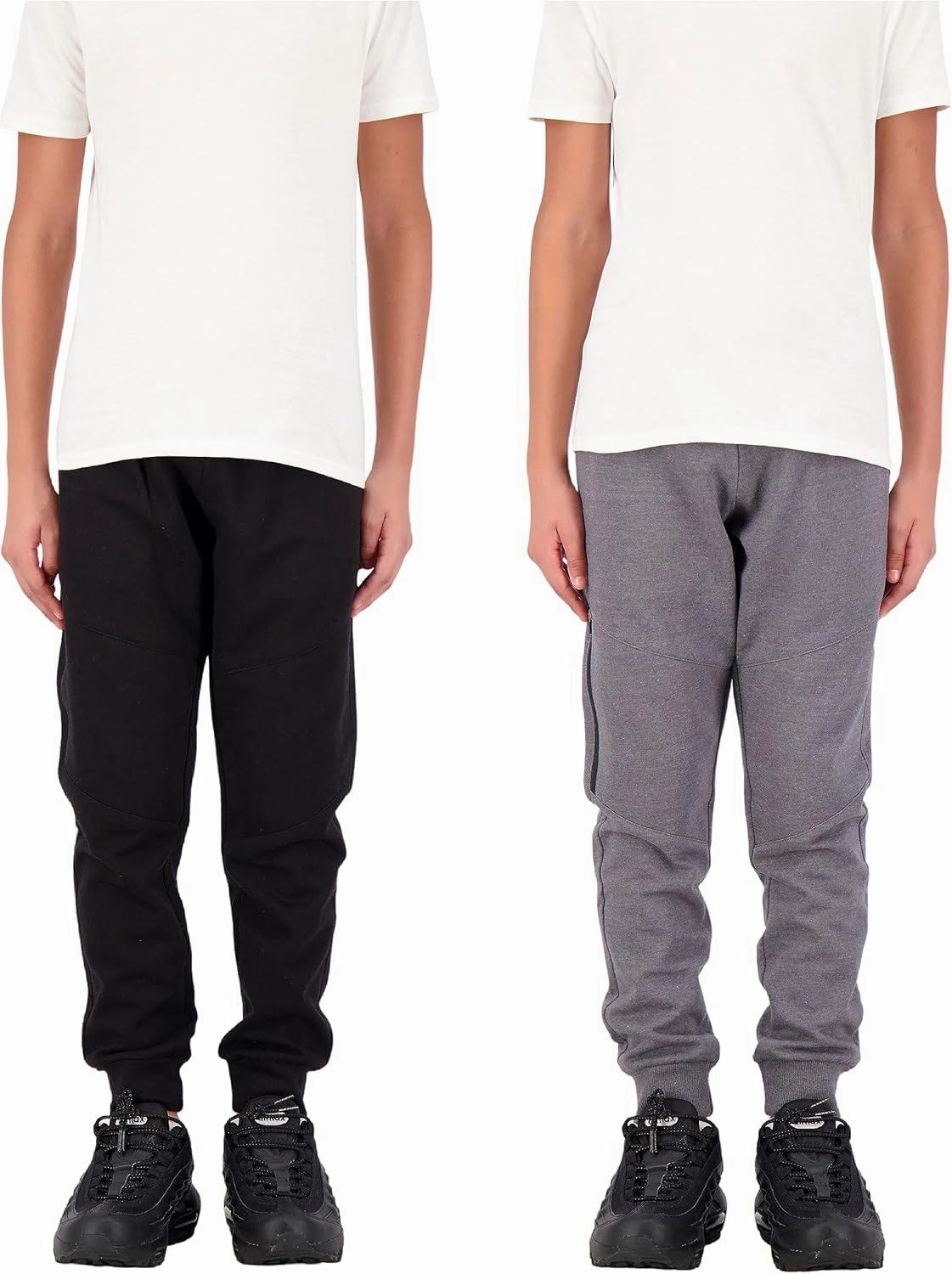 Boys 2-Pack Fleece Jogger Sweatpants with Zipper Pockets Pull on Pants for Kids