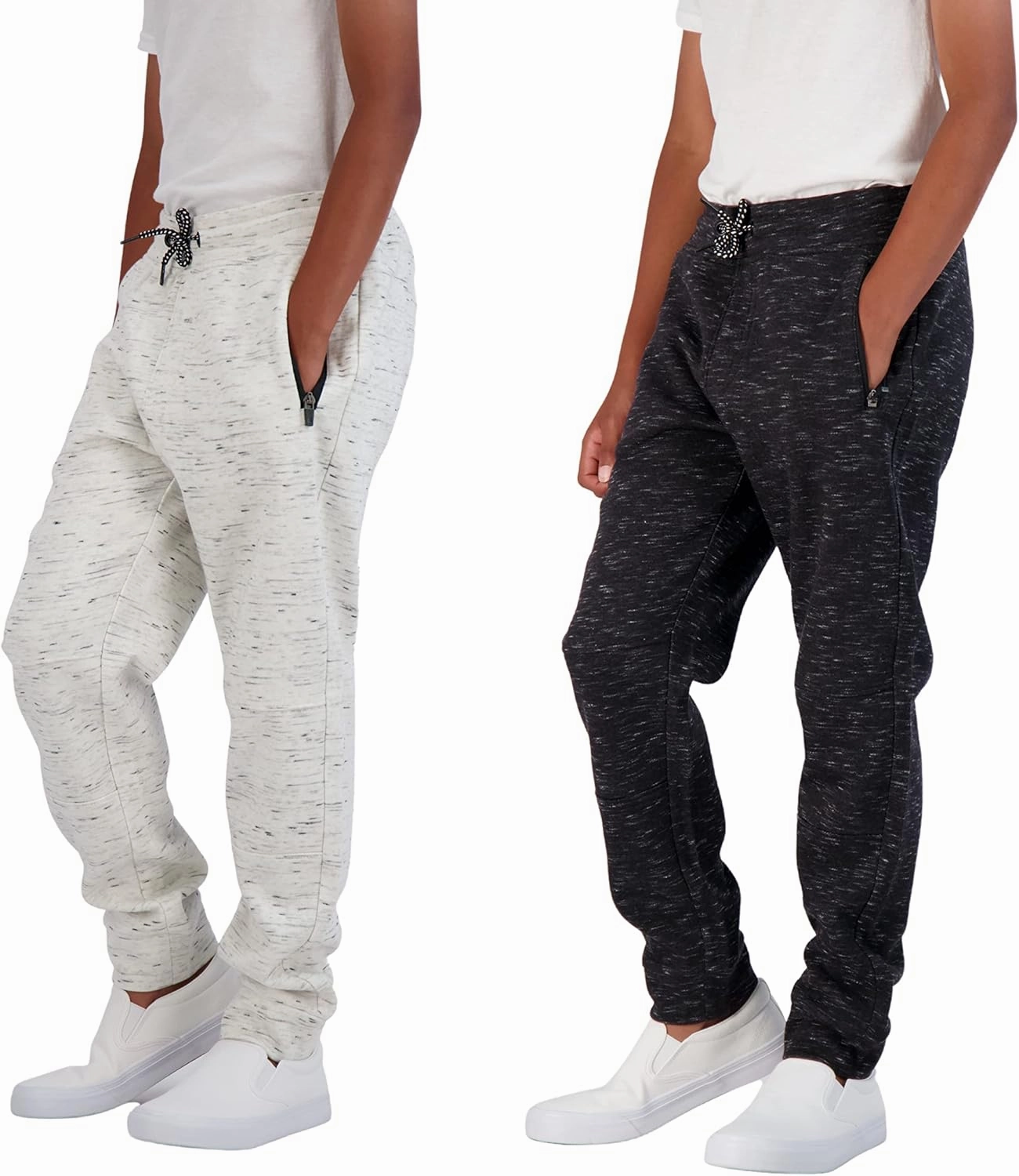 Boys 2-Pack Fleece Jogger Sweatpants with Zipper Pockets Pull on Pants for Kids