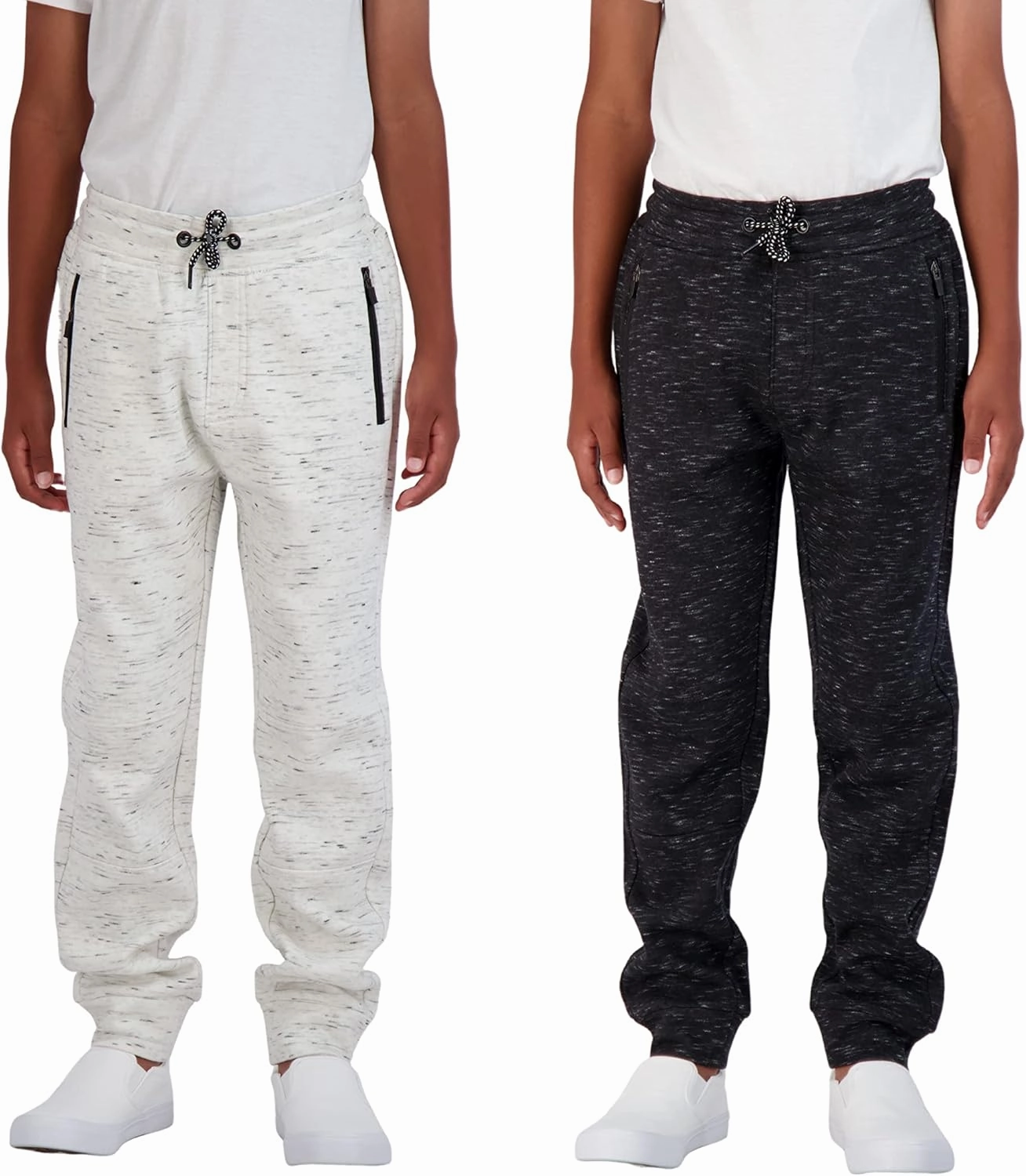 Boys 2-Pack Fleece Jogger Sweatpants with Zipper Pockets Pull on Pants for Kids