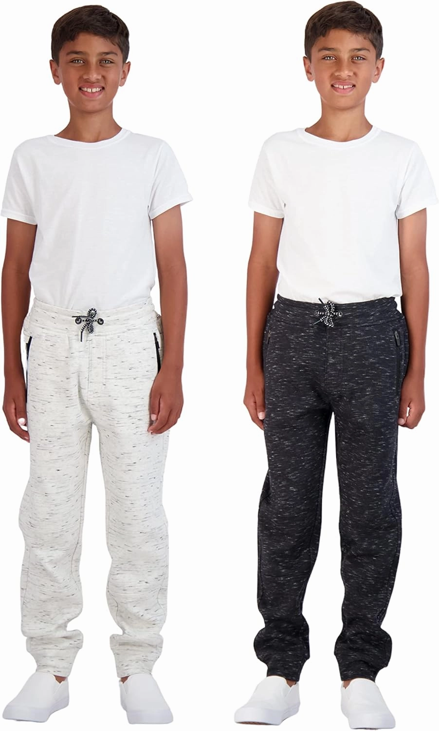 Boys 2-Pack Fleece Jogger Sweatpants with Zipper Pockets Pull on Pants for Kids