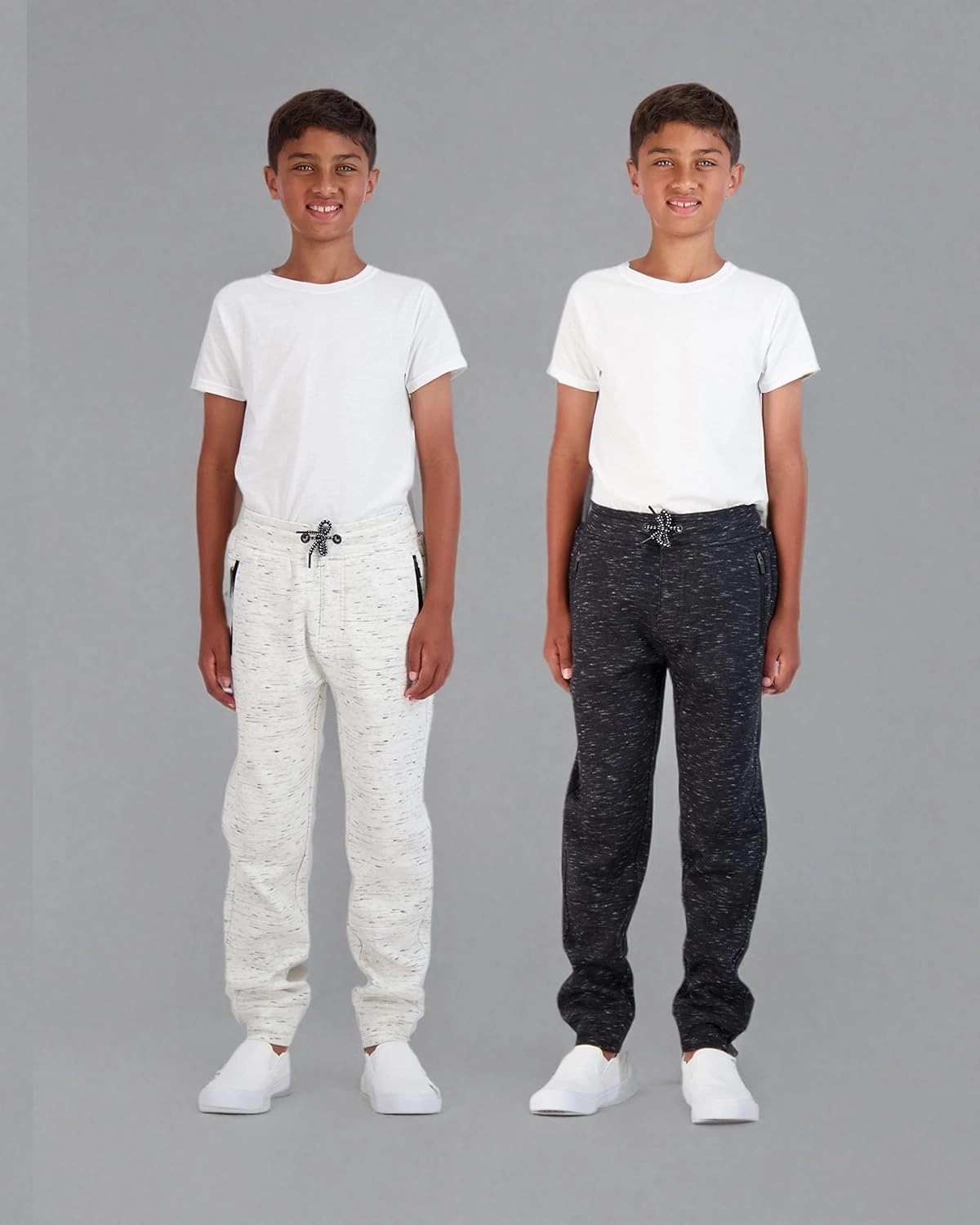 Boys 2-Pack Fleece Jogger Sweatpants with Zipper Pockets Pull on Pants for Kids