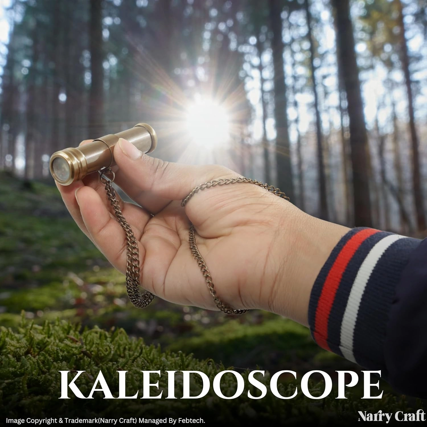 Brass Kaleidoscope with Wooden Box | Handcrafted Vintage Kaleidoscope with Optical Glass Lens & Wooden Storage Box – Collectible Gift for Kids & Adults (Silver/Brass, Small)