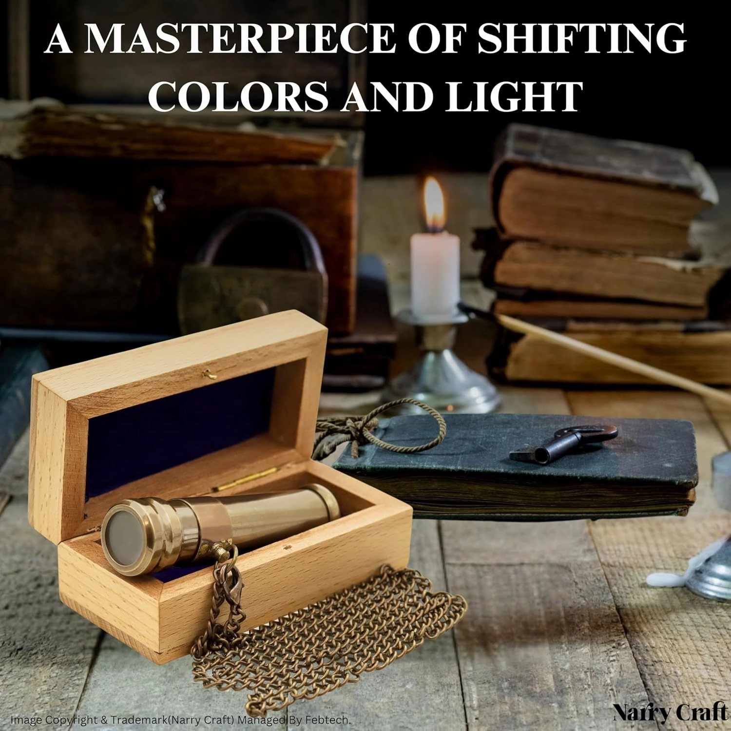Brass Kaleidoscope with Wooden Box | Handcrafted Vintage Kaleidoscope with Optical Glass Lens & Wooden Storage Box – Collectible Gift for Kids & Adults (Silver/Brass, Small)