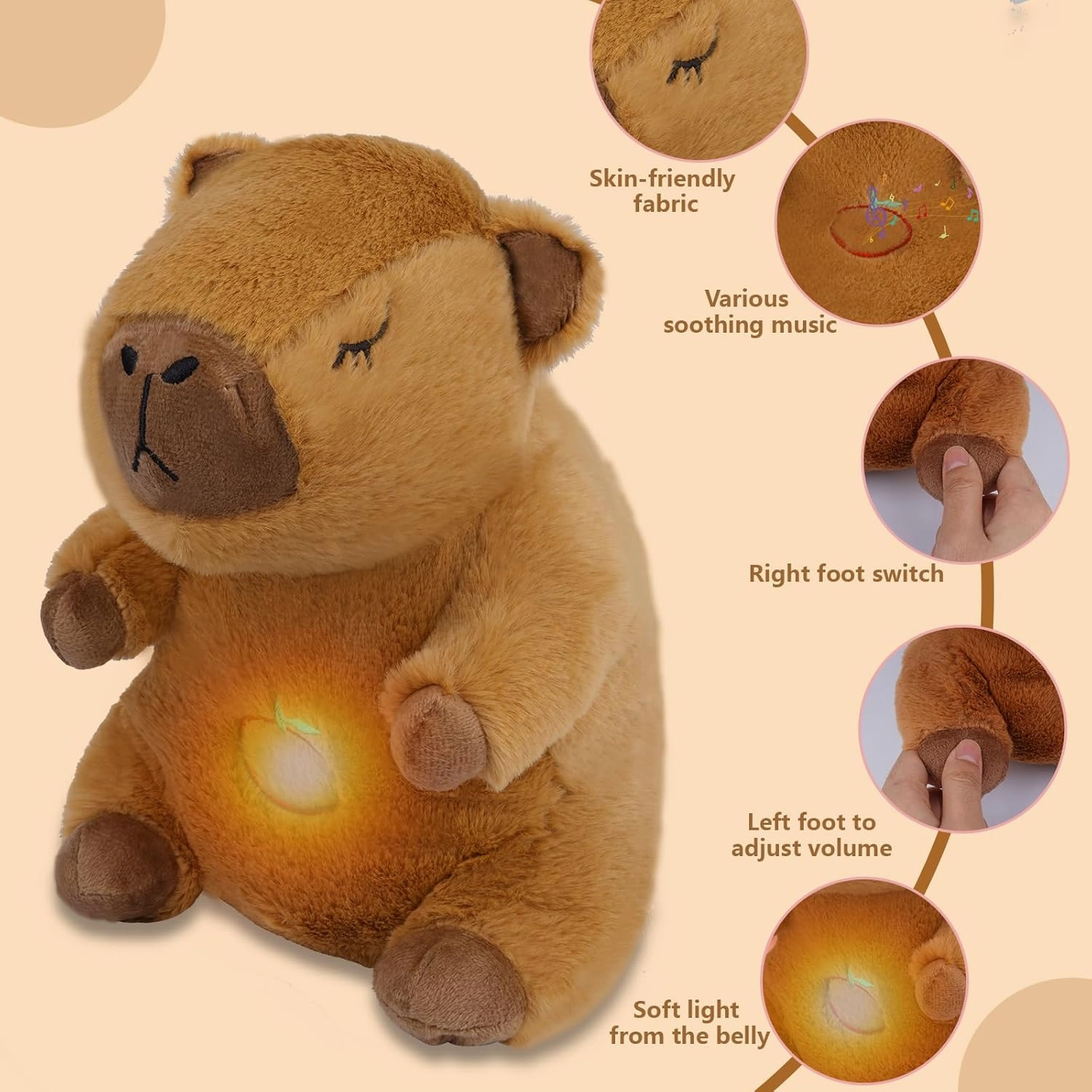 Breathing Stuffed Animal Capybara Plush, Soothe Snuggle Capybara Stuffed Animals for Kids Babies, Cute Sleeping Plushie with Realistic Breathing and Lights Music, Birthdays Gift
