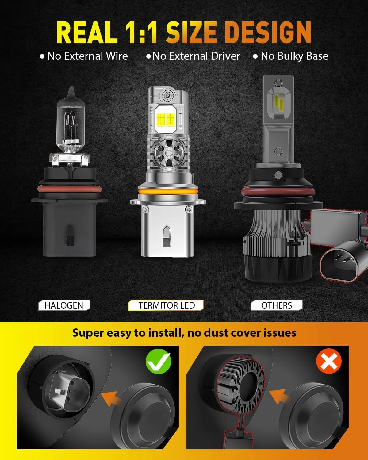 Brightest 9007/HB5 LED Bulbs, 44000LM 10X Ultra-Brighter, 6500K Pure White, 1:1 Halogen Size, Plug-N-Play, IP68 Waterproof, Pack of 2