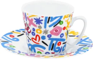 BRITTO Romero Bone China Espresso Cup & Saucer, 3.3 oz, Brush Strokes, Signature Artwork Design
